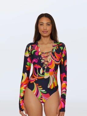 NWT Trina Turk Paddle Suit in Palms Paradise Size M Blue Multi